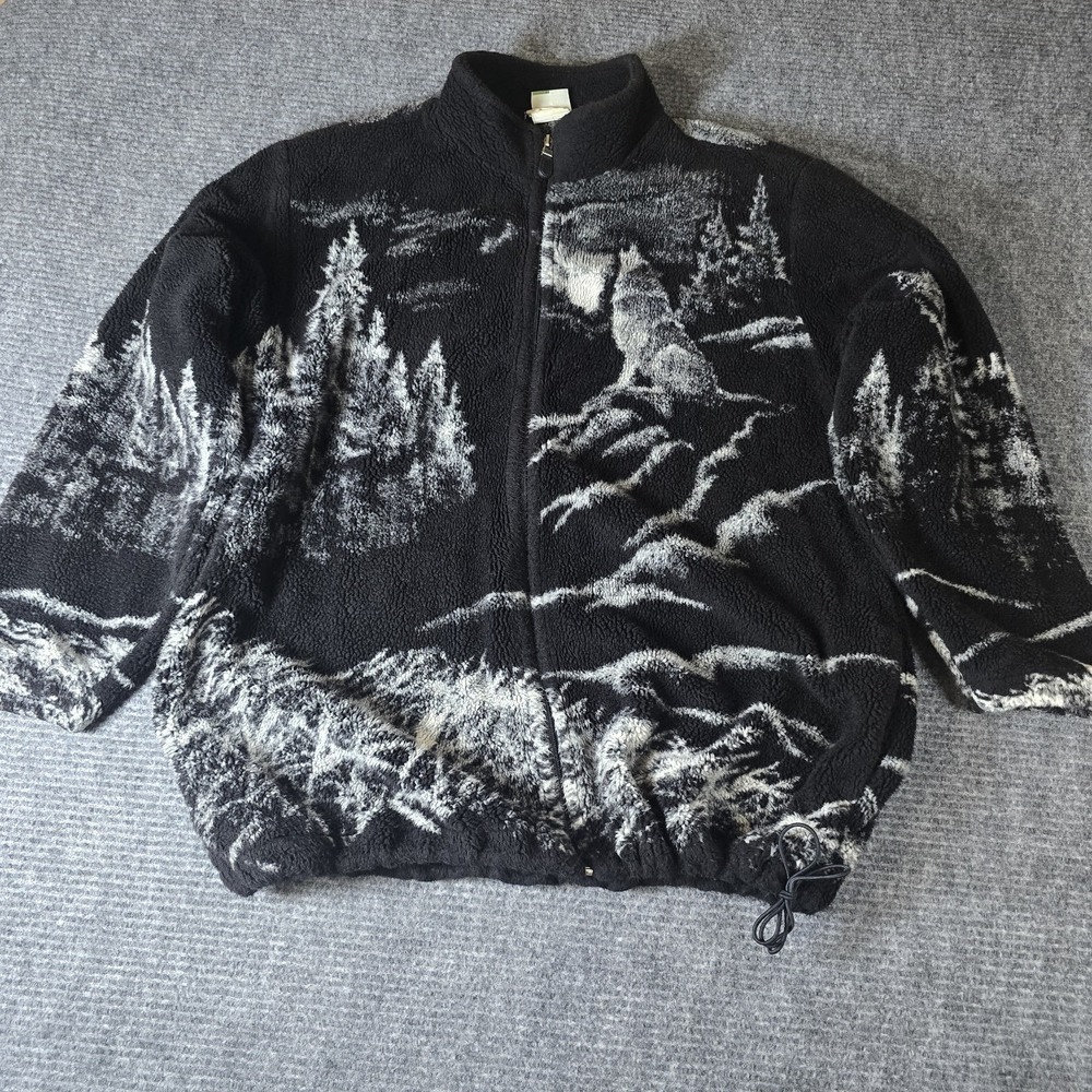 Mens vintage Art Unlimited wolf full zip fleece jacket 90's made in USA XL